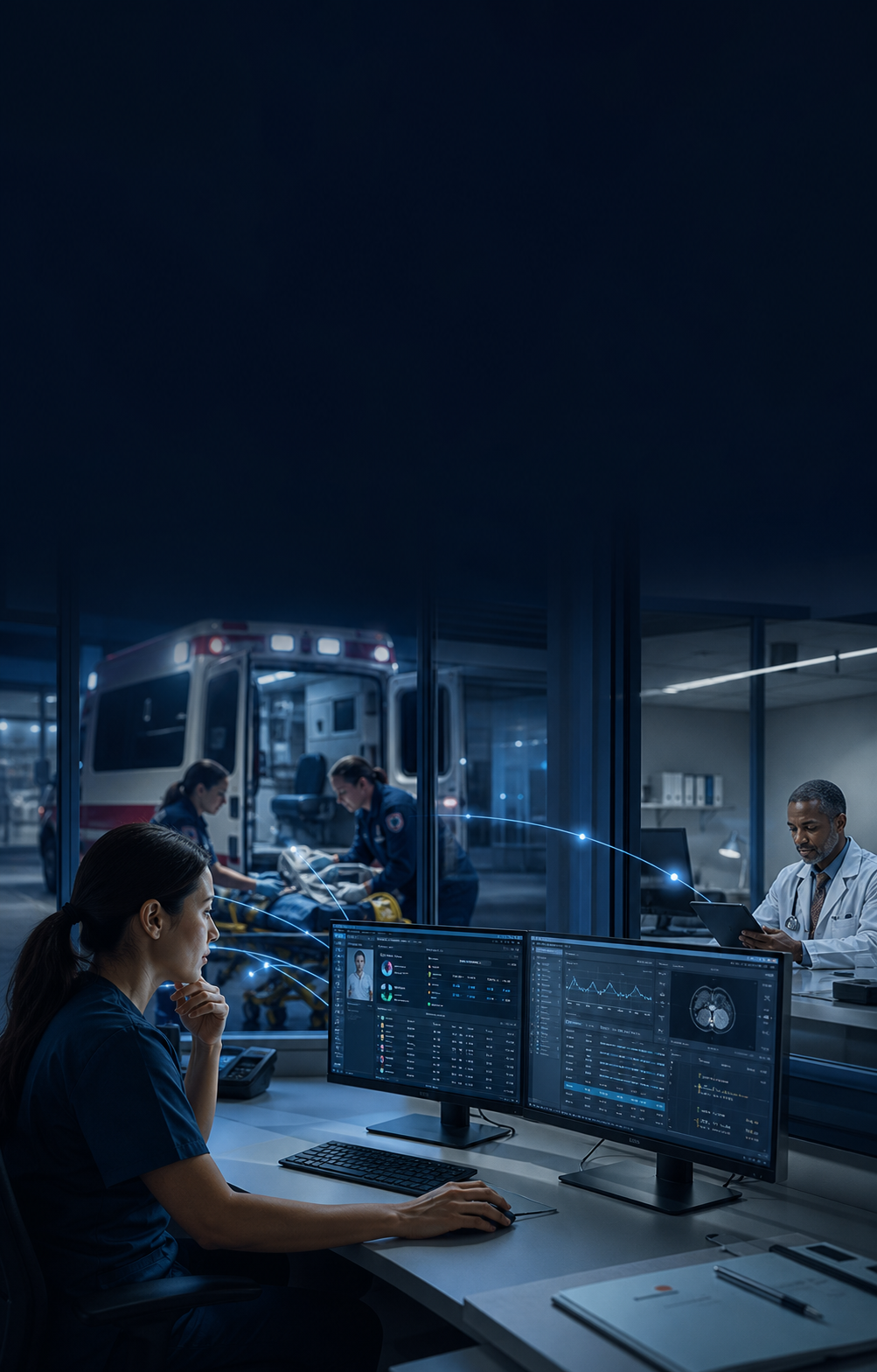 Connected clinical teams exchanging information across healthcare settings